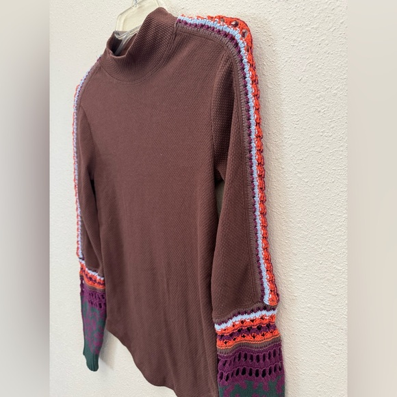 Free People Switch It Up Cuff Thermal Top Long Sleeve Chocolate Combo Size M - Picture 3 of 13
